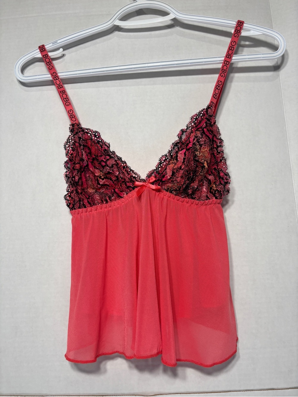 BCBGeneration Women’s Small Coral Babydoll Chemise Black Lace Adjustable Straps